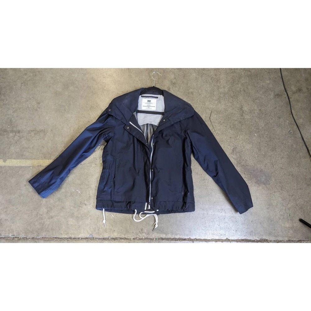 Helly Hansen Womens Navy Hooded Rain Jacket M Zip Lightweight Coat - Picture 2 of 7